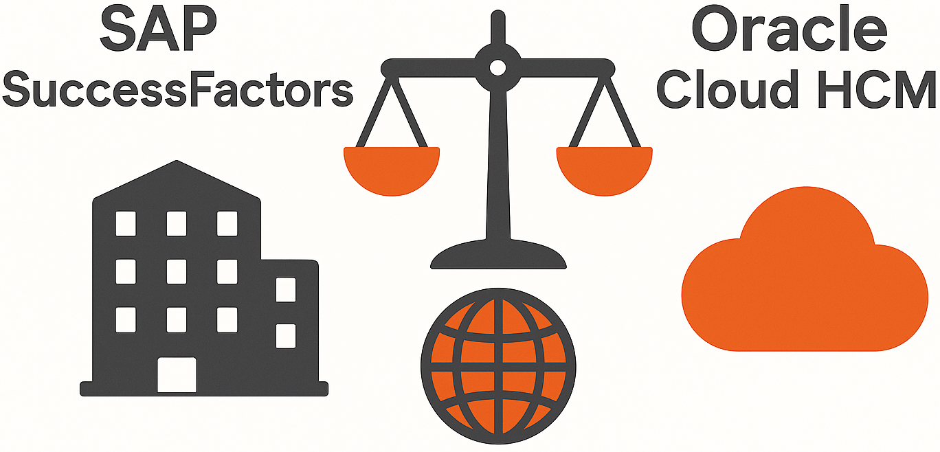 SAP SuccessFactors vs Oracle Cloud HCM: technischer Tiefenvergleich für Unternehmen, die HCM eng an SAP S/4HANA oder Oracle ERP koppeln.